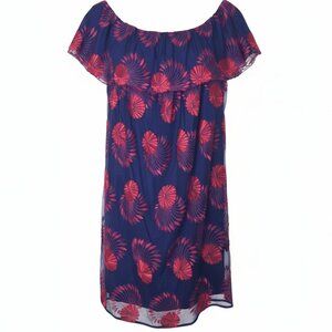 Trina Turk Blue/Red/Pink Wisdom Mini Off Shoulder Lace Shift Dress 2XL